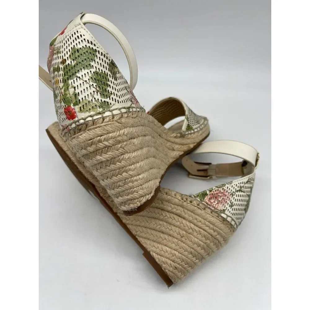 Vince Camuto Women Floral Leerata Wedged Espadrille Sandals Size 9